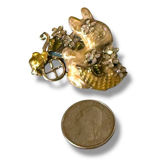 Vintage Bunny and Chick Floral Easter Brooch Gold Tone Enamel Rhinestone Pin - Picture 7 of 7